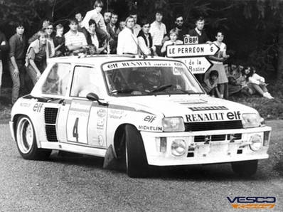 Jean Ragnotti - Pierre Thimonier
42º Tour de France Automobile 1983. Renault 5 Turbo Tour de Corse (6005XA91). Abandonó por avería mecánica en SS23 St-Barthelemy de Gua 2 de 38.50 km.
Renault Elf

Del 19 al 23 Septiembre, Paris, Nice, Francia.
Superficie: asfalto.

El Rally tenia un total de 2800.00 km de los que 630.00 km divididos en 3 etapas y 32 tramos eran especiales (uno de ellos fue cancelado SS27 Col du Noyer).

Tomaron la salida 84 equipos, finalizaron 37.@
Palabras clave: Renault;Turbo;Grupo_B;Tour_France_Automobile;1983