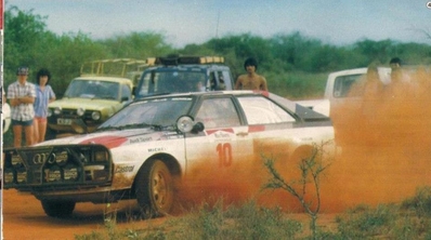 Vic Preston, Jr - John Lyall
31º Marlboro Safari Rally 1983. Audi Quattro A1 (IN-YC 18). Abandonó por accidente en CH20.

Del 30 de Marzo al 4 de Abril, Nairobi, Kenya, África.
Superficie: tierra.

El Rally tenia un total de 5035 km en los que 1620.95 km se encontraban 26 controles horarios.

Tomaron la salida 78 equipos, finalizaron 22.@
Palabras clave: Vic_Preston;Audi;Quattro;Grupo_B;Safari;1983