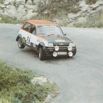 Hansi Bäbler Bebié - Rafael Pinedo
19º Rally Catalunya 1983. Renault 5 Alpine. Abandonó por la caja de cambios.

Del 21 al 23 de Octubre, Catalunya, España.
Superficie: asfalto.

El Rally tenia un total de 356.90 km cronometrados, desconocemos en cuantos tramos especiales se dividian.

Tomaron la salida 97 equipos, finalizaron 54.
Palabras clave: Renault;Alpine;Catalunya;1983
