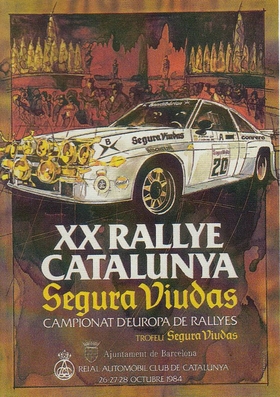 20º Rallye Catalunya 1984
"Segura Viudas"

Del 26 de Octubre al 28 de Octubre, Barcelona, Catalunya, España.
Superficie: asfalto.

El Rally tení­a un total de 440.65 km cronometrados.

Tomaron la salida 83 equipos, finalizaron 42.
Palabras clave: Catalunya;Programas;1984