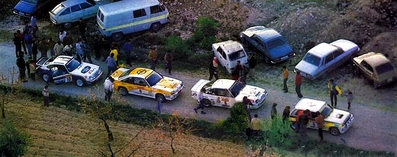 32º Rally RACE - Costa Blanca 1984
#5 - Genito Ortiz - Guillermo Barreras, Renault 5 Turbo (M-9768-EV) Abandonó por motor.

#6 - Salvador Servia - Jordi Sabater, Opel Manta 400. Abandonó por motor en SS23.

#9 - Juan Carlos Oñoro - José López Orozco, Opel Manta 400. Clasificado 6º.

#10 - Beny Fernández - José Luis Salas, Porsche 911 SC RS. Clasificado 3º.

Del 17 al 19 de Marzo, Alicante, España.
Superficie: asfalto.

El Rally tenía un total de 398.61 km cronometrados.

Tomaron la salida 98 equipos, finalizaron 48.

(La foto pertenece al número 33 de la revista Motor16 extra de verano 1984).
Palabras clave: Genito_Ortiz;Juan-Carlos_Oñoro;Grupo_B;Porsche;Renault;Turbo;Opel;Manta;RACE;Costa_Blanca