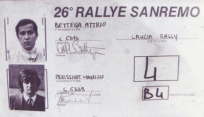 Attilio Bettega - Maurizio Perissinot
26º Rally San Remo 1984. Lancia Rally 037 (TO W67775). Clasificado 2º.
Martini Racing

Del 30 de Septiembre al 5 de Octubre, Sanremo, Liguria, Imperia, Italia.
Superficie: asfalto -tierra.

El Rally tenia un total de 2546.29 km de los que 807.69 km divididos en 56 tramos eran especiales, (2 de ellas fueron canceladas SS7 Sante Luce de 12,30 km y SS26 Chiusdino 2 de 17,41 Km).

Se inscribieron 104 equipos, tomaron la salida 100, finalizaron 35.@
Palabras clave: Rally;Grupo_B;Lancia;Sanremo;1984;detalles;Personajes