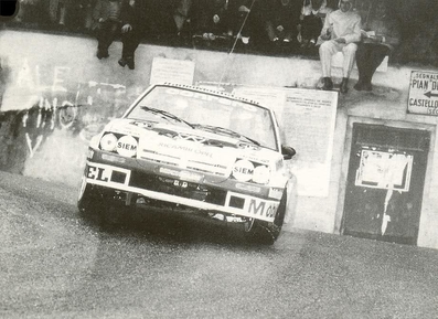 Dario Cerrato - Giuseppe Cerri
14º Rally 4 Regioni 1984. Opel Manta 400 (Roma 06277E). Clasificado 2º.

Del 18 al 20 de Mayo, Salice Terme, Lombardia, Italia.
Superficie: asfalto.

Desconocemos de cuantos kilómetros constaba la prueba tanto totales como cronometrados..

Tomaron la salida 66 eqyuipos, finalizaron 28.@
Palabras clave: Opel;Manta;Grupo_B;1984;Rally_4_Regioni