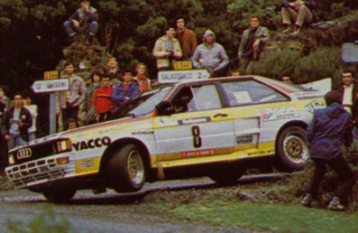 Bernard Darniche - Alain Mahé
28º Tour de Corse - Rallye de France 1984. Audi Quattro A2. Abandonó por accidente en SS18 Moltifao - Speloncato de 38.16 km.

Del 3 al 5 de Mayo, Ajaccio, Córcega, Francia.
Superficie: asfalto.

El Rally tenia un total de 1618 km de los que 1130.9 km divididos en 30 tramos eran especiales.

Se inscribieron 158 equipos, tomaron la salida 155, finalizaron 57.@
Palabras clave: ;Audi;Quattro;Corcega;1984;Corse