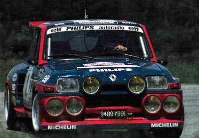 Jean Ragnotti - Pierre Thimonier
29º Tour de Corse - Rallye de France 1985. Renault 5 Maxiturbo (9489 YB 91). Clasificado 1º.

Del 2 al 4 de Mayo, Ajaccio, Córcega, Francia.
Superficie: asfalto.

El Rally tenia un total de 1603.00 km de los que 1122.25 km divididos en 30 tramos eran especiales (1 de ellos fue cancelado, SS5 Sartene - Zonza de 44.23 km, por el fatal accidente de Attilio Bettega en el tramo anterior, SS4 Zerubia - Santa Giulia de 30.60 km).

Tomaron la salida 139 equipos, finalizaron 45.@
Palabras clave: ;Renault;Maxiturbo;Grupo_B;Corse;Corcega;1985