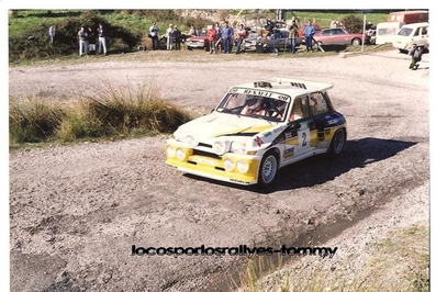 Carlos Sainz Cenamor - Antonio Boto
3º Rally Shalymar / Valeo 1986
(Cto. de España Rallyes de Asfalto)

1º Carlos Sainz - Antonio Boto
Renault 5 MaxiTurbo (VA-4650-M)
2:35.03

2º Salvador Servià - Jordi Sabater
Lancia Rally 037 (2M 6667 P)
2:36.14

3º Beny Fernández - José López Orozco
Opel Manta 400
2:38.52.

Del 15 al 16 de Noviembre, Madrid, España.
Superficie: asfal

El Rally constaba de 21 tramos cronometrados, desconocemos cuantos kilómetros totales.

Se inscribieron un mínimo de 63 equipos, finalizaron un mínimo de 48.
@
Palabras clave: ;Renault;Maxiturbo;Valeo;Madrid;1986;Grupo_B