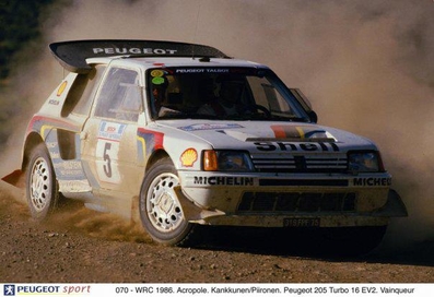 Juha Kankkunen - Juha Piironen
33º Bosch Acropolis Rally 1986. Peugeot 205 Turbo 16 E2 (319 FPF 75). Clasificado 1º.
Peugeot Talbot Sport

Del 2 al 4 de Junio, Atenas, Grecia.
Superficie: tierra.

El Rally tení­a un total de 1890.00 km de los que 572.13 km divididos en 46 tramos eran especiales (8 de ellas fueron cancelados SS8, SS9, SS10, SS14, SS16, SS21, SS36 y SS45)

Tomaron la salida 101 equipos, finalizaron 34.@
Palabras clave: Peugeot;Turbo;Grupo_B;Grecia;1986;Acropolis