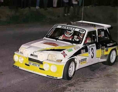 Carlos Sainz Cenamor - Antonio Boto
22º Rally Catalunya 1986. Renault 5 Maxiturbo (VA-4650-M). Clasificado 2º.
FASA Renault

Del 23 al 26 de Octubre, Barcelona, Catalunya, España.
Superficie: asfalto.

El Rally tenia un total de 1246.00 km de los que 417.00 km divididos en 30 tramos eran especiales.

Tomaron la salida 84 equipos, finalizaron 49.@
Palabras clave: ;Renault;Maxiturbo;Grupo_B;1986;Catalunya;España;Spain