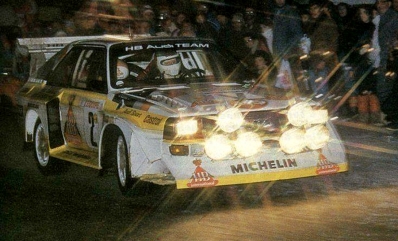 Walter Röhrl - Christian Geistdörfer
54º Rallye Automobile de Monte-Carlo 1986. Audi Sport Quattro S1 E2 (IN-NL 23). Clasificado 4º.
Audi Sport

Del 18 al 24 de Enero, Monte-Carlo.
Superficie: asfalto - nieve.

El Rally tenía un total de 3984.00 km de los que 881.20 km divididos en 36 tramos eran especiales.

Tomaron la salida 156 equipos, finalizaron 65.@
Palabras clave: Audi;Grupo_B;Quattro;Walter_Röhrl;Montecarlo;1986