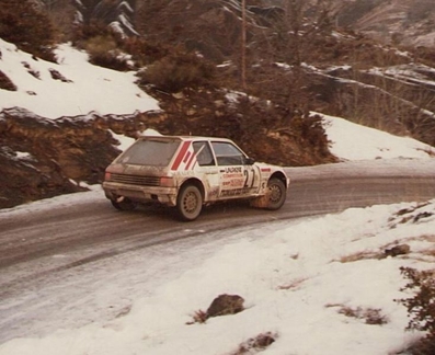 Paul Gardère - Jean-Louis Bufferne
54º Rallye Automobile de Monte-Carlo 1986. Peugeot 205 Turbo 16 (5173 TB 42). Clasificado 67º.

Del 18 al 24 de Enero, Monte-Carlo.
Superficie: asfalto - nieve.

El Rally tenía un total de 3984.00 km de los que 881.20 km divididos en 36 tramos eran especiales.

Tomaron la salida 156 equipos, finalizaron 65.@
Palabras clave: ;Peugeot;T16;Montecarlo;1986;Grupo_B;nieve