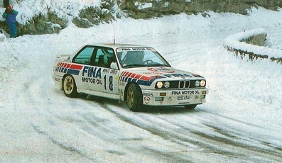 Marc Duez - Alain Lopes
57º Rallye Automobile de Monte-Carlo 1989. BMW M3 E30 (EDZ 4364). Clasificado 8º.

Del 21 al 26 de Enero, Monte-Carlo.
Superficie: asfalto - nieve.

El Rally tenia un total de 2872.82 km, de los que 613.25 km, divididos en 24 tramos, eran especiales.

Tomaron la salida 172 equipos, finalizaron 83.@
Palabras clave: ;BMW;M3;Montecarlo;1989;nieve;E30