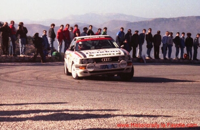 Paola De Martini - Umberta Gibellini
57º Rallye Automobile de Monte-Carlo 1989. Audi 90 Quattro (33640). Clasificada 9ª de la general y 1ª en copa de damas.

Del 21 al 26 de Enero, Monte-Carlo.
Superficie: asfalto - nieve.

El Rally tenia un total de 2872.82 km, de los que 613.25 km, divididos en 24 tramos, eran especiales.

Tomaron la salida 172 equipos, finalizaron 83.@
Palabras clave: ;Audi;Quattro;Montecarlo;1989