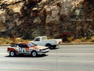 Carlos Sainz Cenamor - Luís Rodríguez Moya
36º Acropolis Rally 1989. Toyota Celica GT-4 -ST165- (K-AM 2623). Abandonó por chasis roto en SS34 Neraida de 34,74 Km.
Toyota Team Europe

Las ruedas durí­simas que Pirelli fabricó para el rally, al no contar con la mousse anti pinchazos, hicieron estragos en los chasis de los Toyota. Dichos chasis tení­an que ser soldados continuamente en las asistencias, hasta que no aguantaron más vibraciones.

Del 27 de Mayo al 1 de Junio, Atenas, Grecia.
Superficie: tierra.

El Rally tenia un total de 1880.41 km de los que 588.51 km divididos en 42 tramos eran especiales.

Tomaron la salida 97 equipos, finalizaron 40.
@
Palabras clave: ;Toyota;Celica;Grecia;Acropolis;ST165;1989