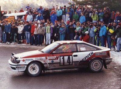 Marc Duez - Klaus Wicha
59º Rallye Automobile de Monte-Carlo 1991. Toyota Celica GT-4 (ST165). Clasificado 11º.

Del 24 al 30 de Enero, Monte-Carlo.
Superficie: asfalto - nieve.

El Rally tenia un total de 3390.27 km de los que 628.64 km divididos en 27 tramos eran especiales.

Tomaron la salida 167 equipos, finalizaron 75.

© Joan Al
@
Palabras clave: ;Toyota;Celica;Montecarlo;1991