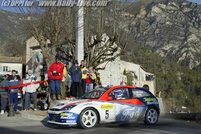Colin McRae - Nicky Grist
70º Rallye Automobile de Monte-Carlo 2002. Ford Focus RS WRC '02 (Y5 FMC). Clasificado 4º.
Ford Motor Co. Ltd.

Del 18 al 20 de Enero, Monaco.
Superficie: asfalto - nieve.

El Rally tenia un total de 1424.55 km km de los que 396.78 km divididos en 15 tramos eran especiales, (una de ellas fue cancelada SS2 Sisteron - Thoard 1 de 36.73 Km).

Se inscribieron 55 equipos, tomaron la salida 54, finalizaron 26.@
Palabras clave: Ford;Focus;WRC;Montecarlo;2002