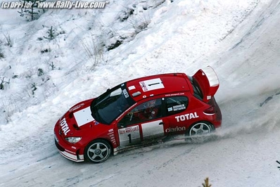 Marcus Grönholm - Timo Rautiainen
71º Rallye Automobile de Monte-Carlo 2003. Peugeot 206 WRC (206 NLL 75). Clasificado 13º.

Del 24 al 26 de Enero, Monaco.
Superficie: asfalto - nieve.

El Rally tenia un total de 1357.92 km de los que 415.02 km divididos en 14 tramos eran especiales.

Tomaron la salida 50 equipos, finalizaron 29.@
Palabras clave: Peugeot;WRC;Montecarlo;2003;nieve