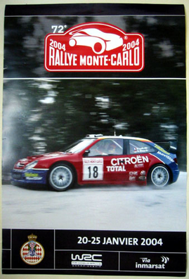 72º Rallye Automòbile de Monte-Carlo 2004
Prueba: 1 de 16 

Del 23 al 25 de Enero, Monaco.
Superficie: asfalto.

El Rally tenia un total de 1,331.92 Km de los que 389.12 Km divididos en 15 tramos, eran especiales (2 de ellos fueron cancelados SS1 Selonnet - Breziers 1 de 22.64 Km y SS10 Tourette du Chateau - St Antonin 2 de 24.80 Km. Uno de ellos se dio con tiempo de tramo teòrico a todos los equipos, SS8 Tourette du Chateau - St Antonin 1 de 24.80 Km).

Se inscribieron 45 equipos, tomaron la salida 43, finalizaron 20.
Palabras clave: detalles;Montecarlo;2004